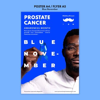 Prostaatkanker bewustzijn afdruksjabloon met blauwe details