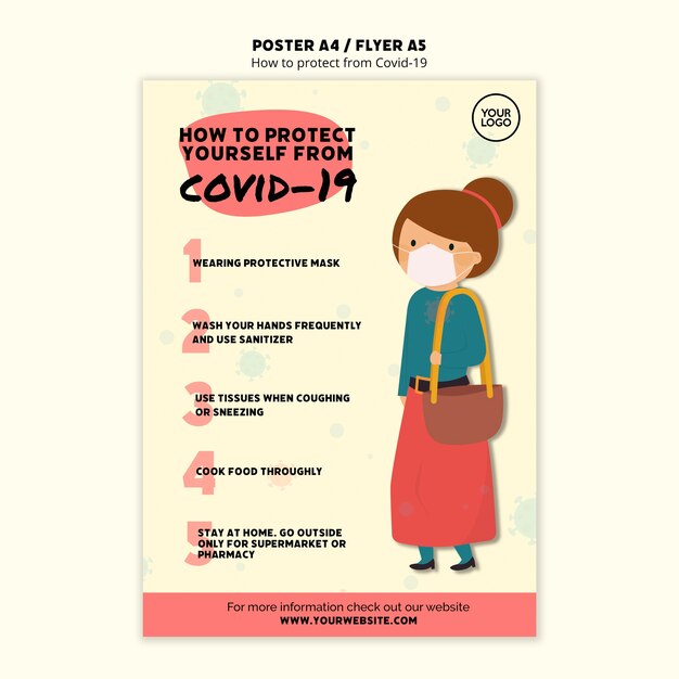 Protégete y plantilla de póster de mujer