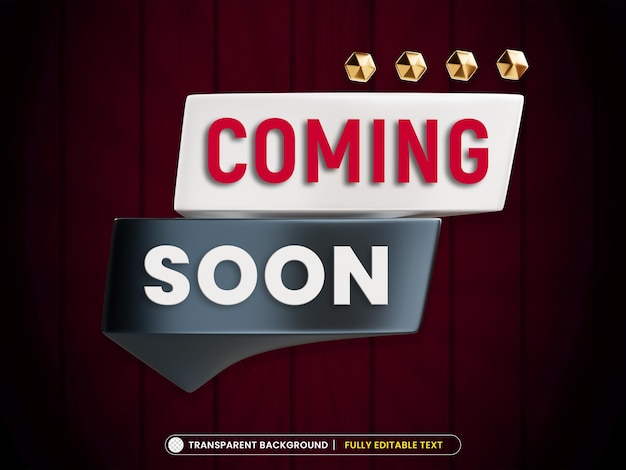 Próximamente plantilla de diseño de banner de venta con efecto de texto 3d