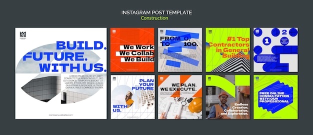 PSD gratuito proyecto de construcción publicaciones de instagram