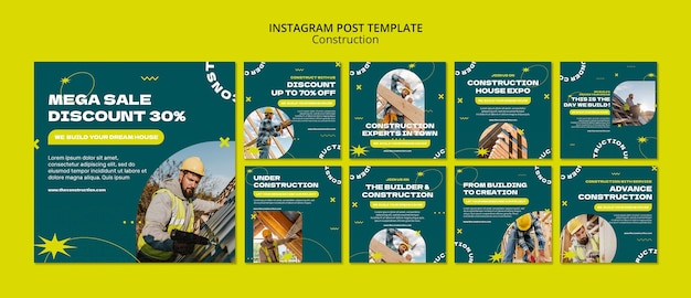 PSD gratuito proyecto de construcción publicaciones de instagram