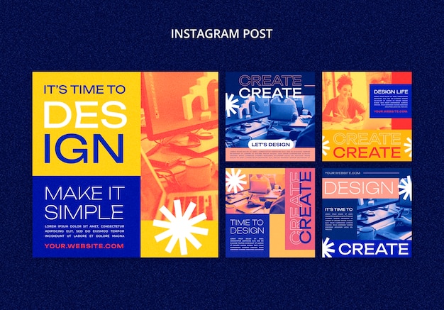 PSD gratuito proyecto de creatividad de diseño plano publicaciones de instagram