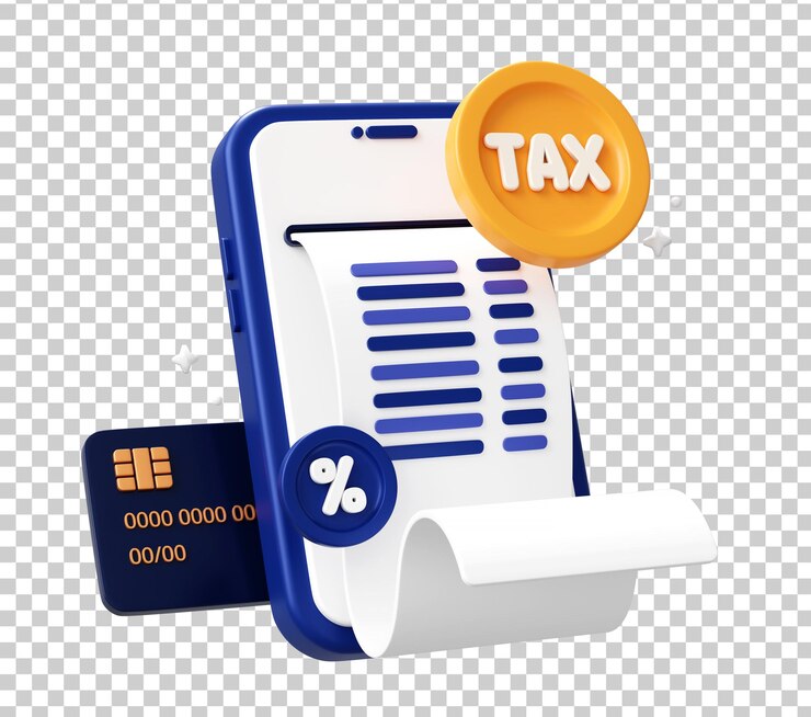PSD gratuito proyecto de ley de impuestos con ilustración de icono 3d de teléfono móvil