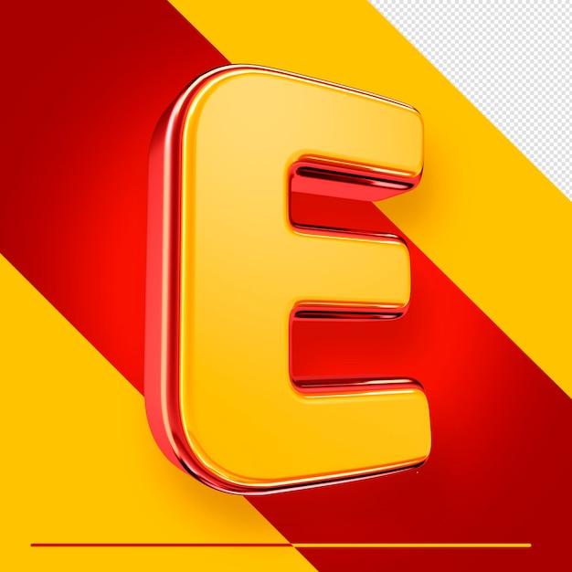 Psd 3d alfabet letter e geïsoleerd met rood en geel voor composities