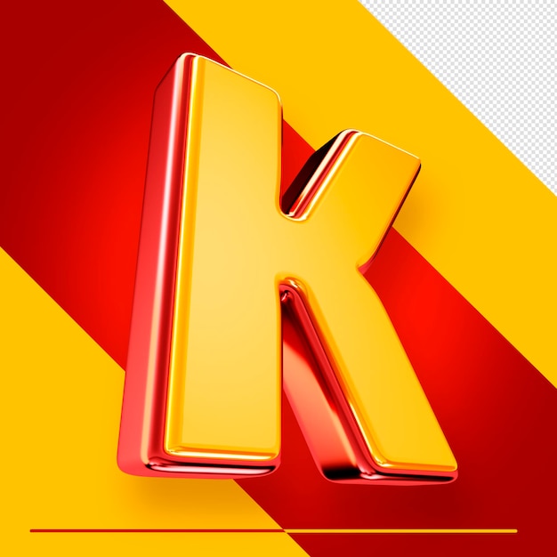 Psd 3d alfabet letter k geïsoleerd met rood en geel voor composities