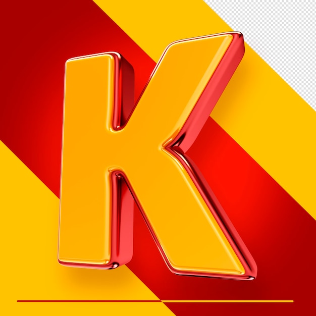 PSD 3d alfabeto letra k aislado con rojo y amarillo para composiciones