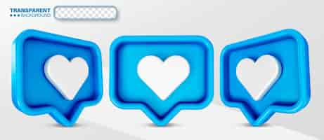 PSD gratuito psd 3d hace que el icono del corazón de las redes sociales esté aislado