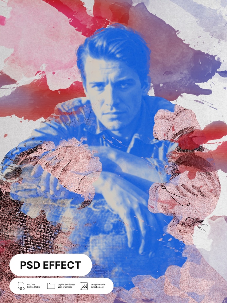 PSD gratuito psd effect: artistic portrait with watercolor