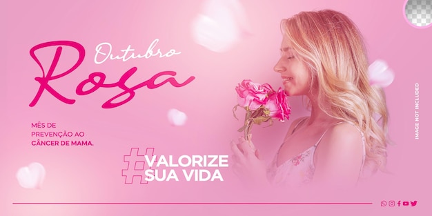 Psd plantilla de redes sociales campaña rosa de octubre prevención del cáncer de mama outubro rosa en brasil