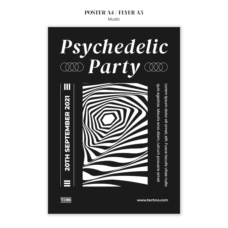 PSD Gratis psychedelic party print template