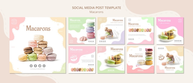 PSD gratuito publicación colorida en redes sociales de macarons franceses