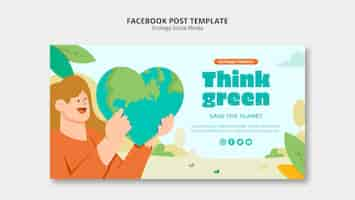 PSD gratuito publicación de facebook de concepto de ecología de diseño plano