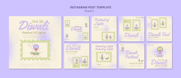 PSD gratuito publicación de instagram feliz diwali de diseño plano