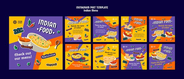 Publicación de instagram de menú indio colorido