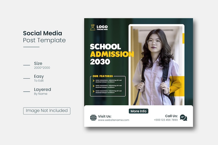 PSD gratuito publicación en redes sociales de admisión a la escuela o plantilla de publicación en instagram