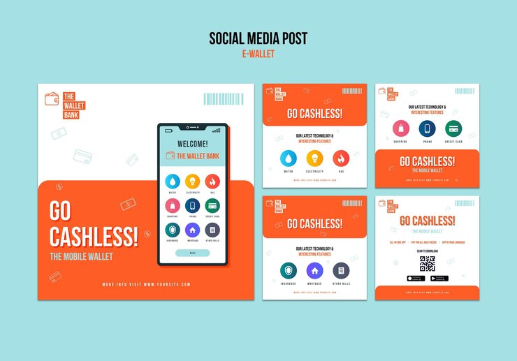 PSD gratuito publicación en redes sociales de billetera electrónica