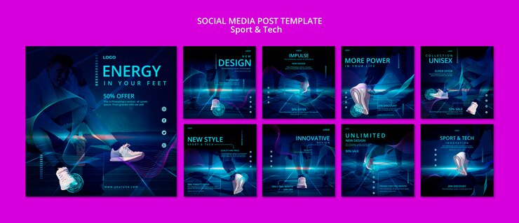 PSD gratuito publicación de redes sociales deportivas y tecnológicas