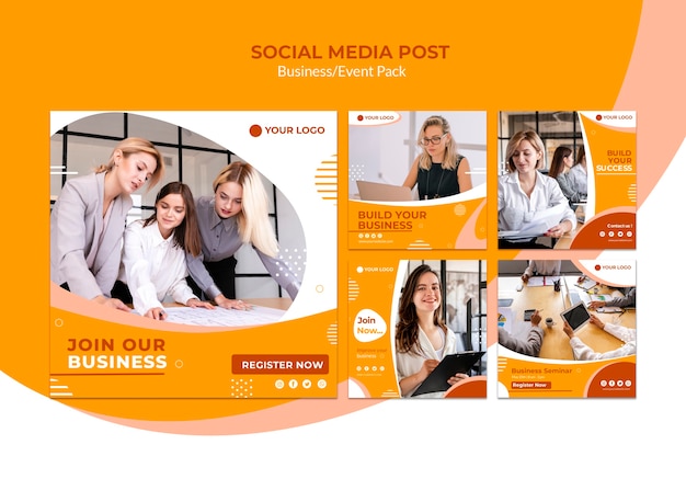 PSD gratuito publicación en redes sociales con equipo de negocios