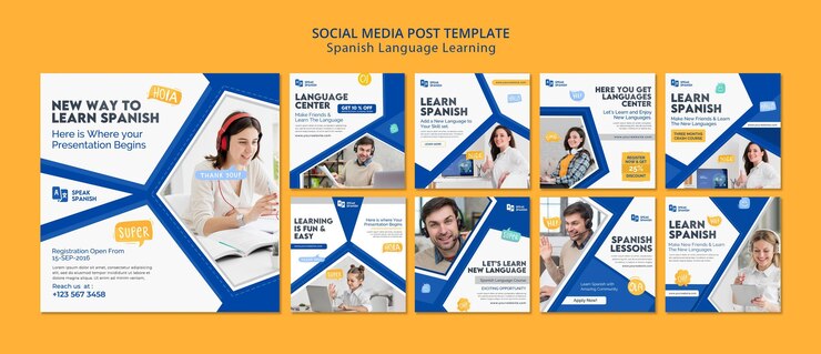 PSD gratuito publicación de redes sociales sobre el aprendizaje del idioma español
