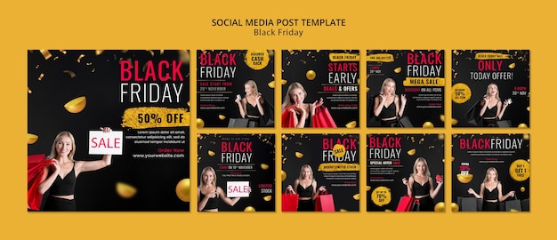 Publicación de redes sociales de viernes negro dorado