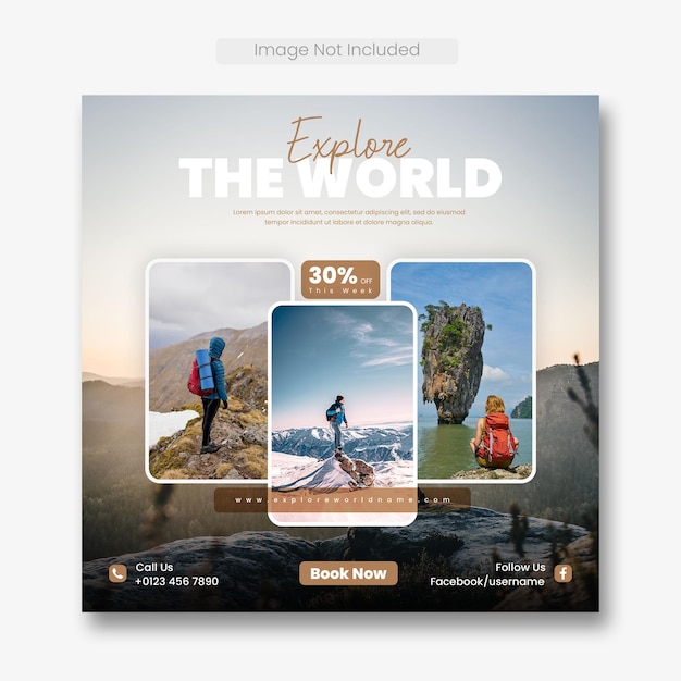 PSD gratuito publicación de viajes y giras en redes sociales publicación de instagram o plantilla de banner web