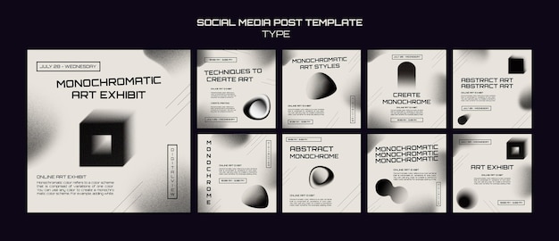 PSD gratuito publicaciones de arte monocromático en redes sociales