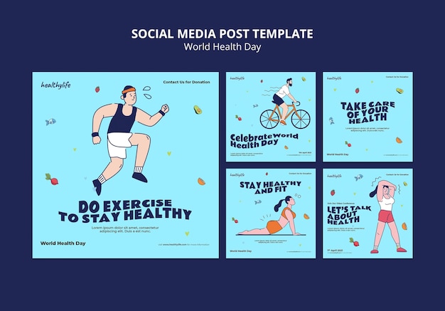 PSD gratuito publicaciones ilustradas de instagram del día mundial de la salud