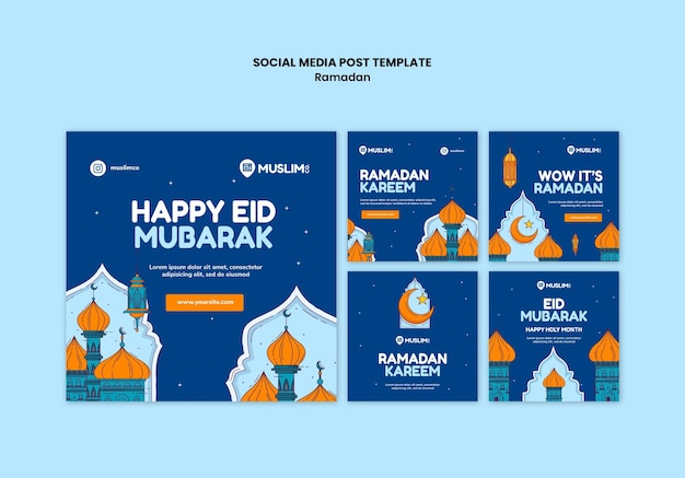 PSD gratuito publicaciones ilustradas de instagram de ramadan kareem