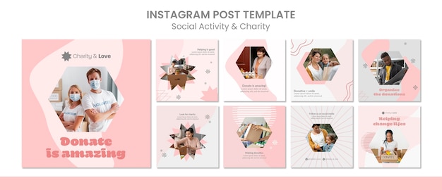 PSD gratuito publicaciones de instagram de actividad social y benéfica