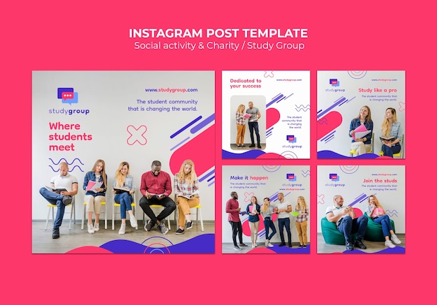 Publicaciones de instagram de actividad social de diseño plano