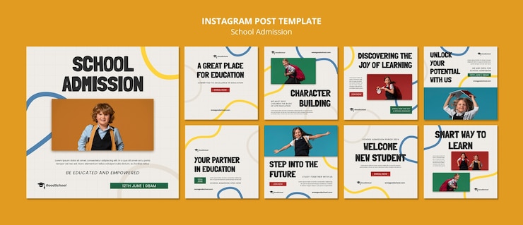 PSD gratuito publicaciones de instagram de admisión a la escuela de diseño plano
