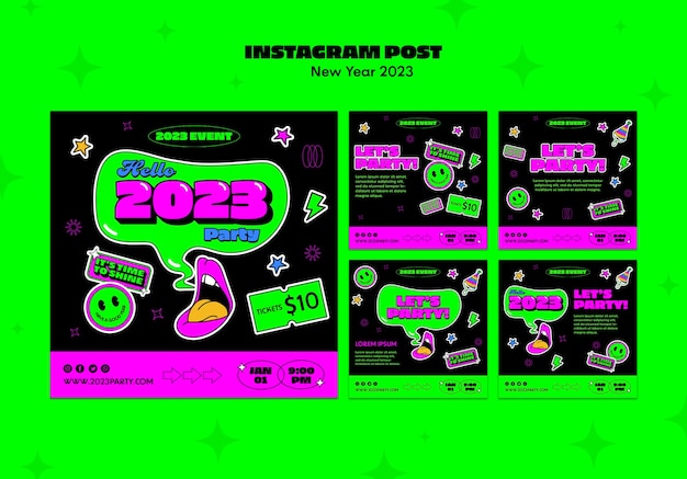 PSD gratuito publicaciones de instagram de año nuevo 2023 dibujadas a mano