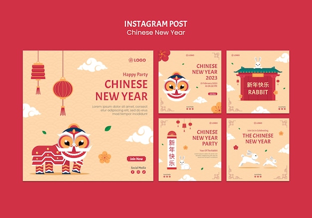 PSD gratuito publicaciones de instagram del año nuevo chino