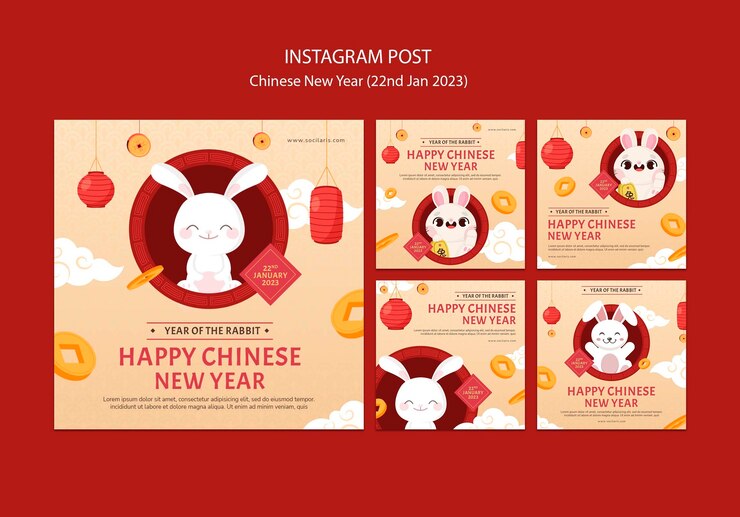 PSD gratuito publicaciones de instagram del año nuevo chino