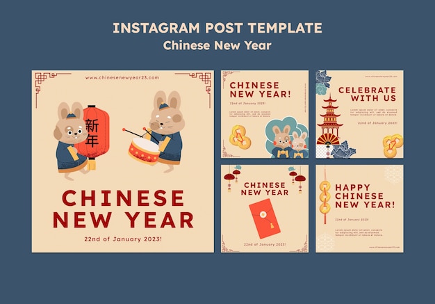 PSD gratuito publicaciones de instagram del año nuevo chino