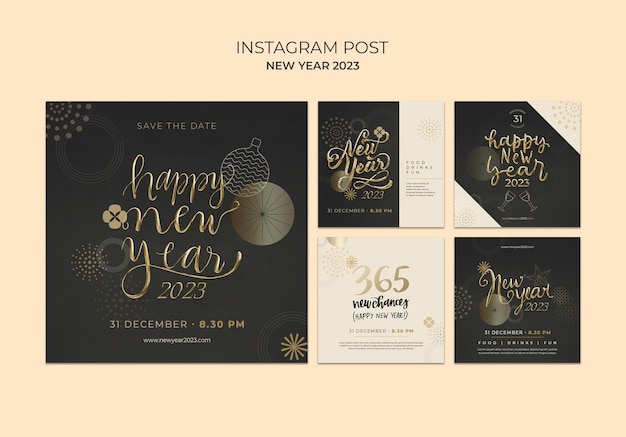 PSD gratuito publicaciones de instagram de año nuevo dorado 2023