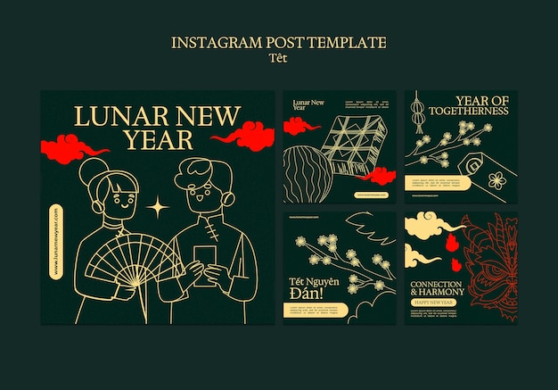 PSD gratuito publicaciones de instagram del año nuevo lunar