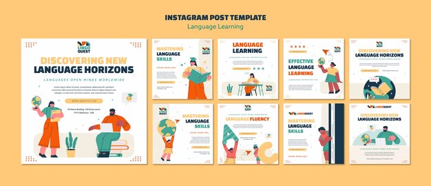 Publicaciones de instagram de aprendizaje de idiomas dibujadas a mano