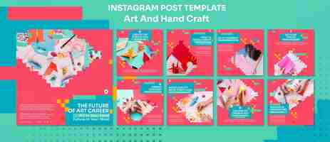 PSD gratuito publicaciones de instagram de artes y artesanías de diseño plano