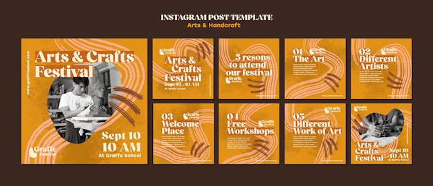 PSD gratuito publicaciones de instagram de artes y artesanías.