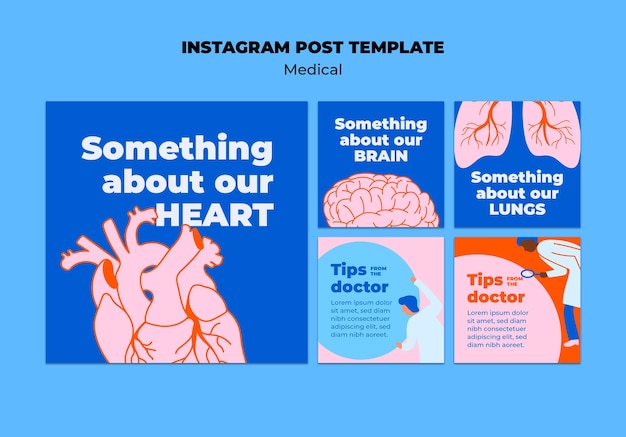 PSD gratuito publicaciones de instagram de atención médica de diseño plano