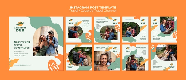 PSD gratuito publicaciones de instagram de aventura de viaje de diseño plano