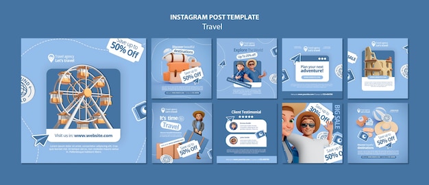 PSD gratuito publicaciones de instagram de aventuras de viaje