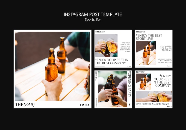PSD gratuito publicaciones de instagram de bar deportivo