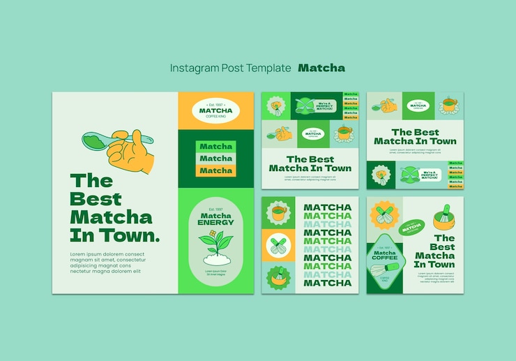 PSD gratuito las publicaciones de instagram de la bebida de té matcha.