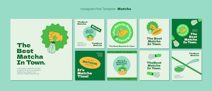 PSD gratuito las publicaciones de instagram de la bebida de té matcha.