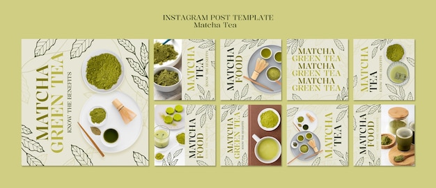 PSD gratuito las publicaciones de instagram de la bebida de té matcha.