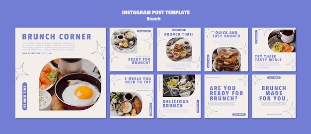 PSD gratuito publicaciones de instagram de brunch delicioso dibujado a mano