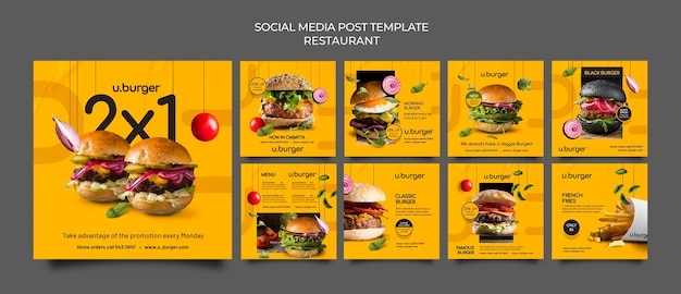 PSD gratuito publicaciones de instagram de burger restaurant