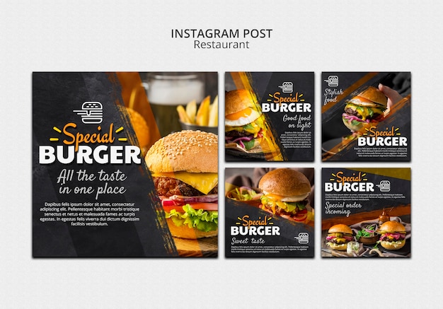 PSD gratuito publicaciones de instagram de burger restaurant
